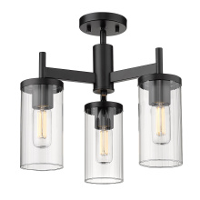 Golden Canada 7011-3SF BLK-CLR - Golden Lighting Winslett 3-light Semi-Flush Mount in Matte Black